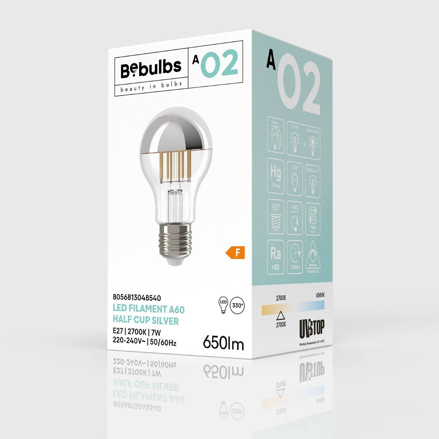 LED žarulja polusfera srebrna kugla A60 7W 650Lm E27 2700K prigušivač - A02