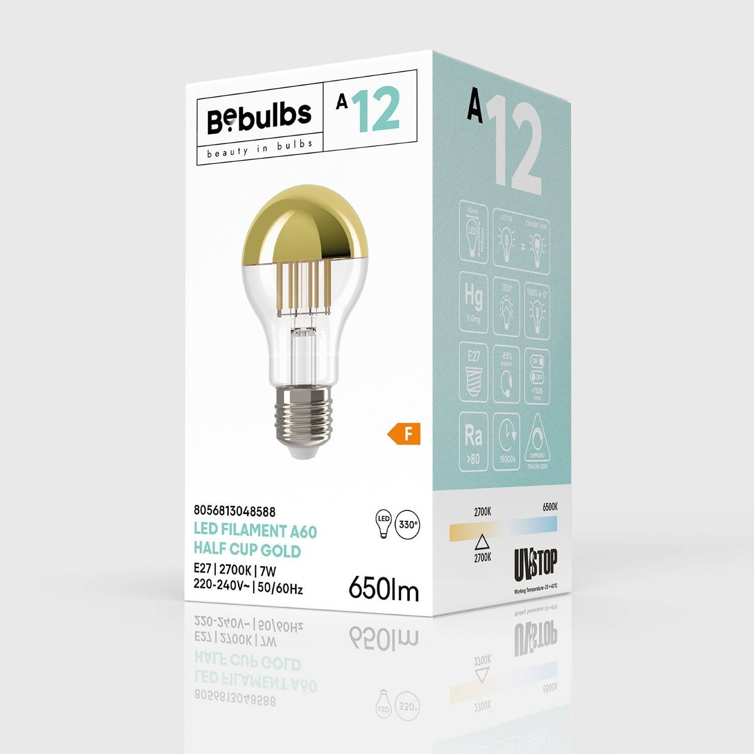 LED žarulja polusfera zlatna kugla A60 7W 650Lm E27 2700K dimabilna - A12