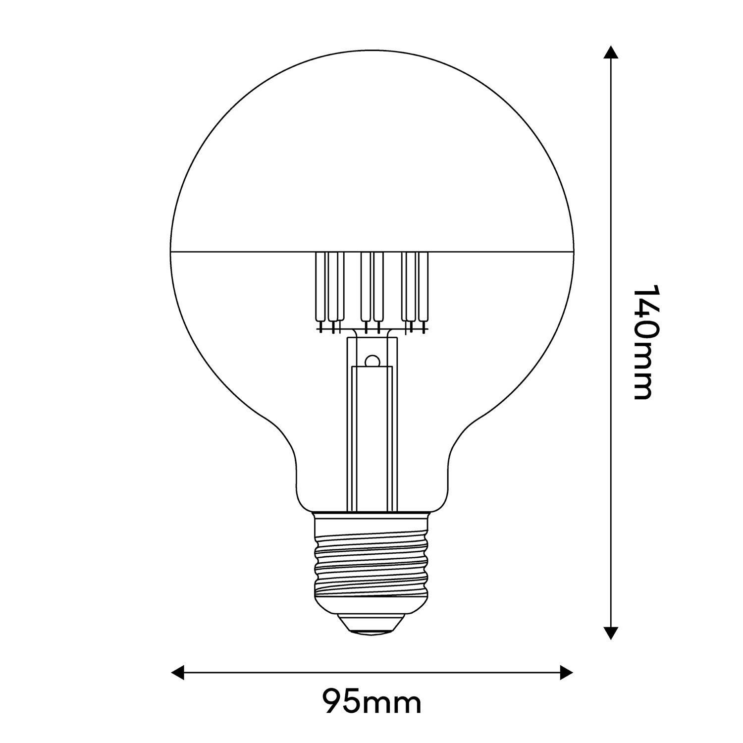 LED Silver Half Sphere Globe Light Bulb G95 7W 650Lm E27 2700K Dimmable - A04