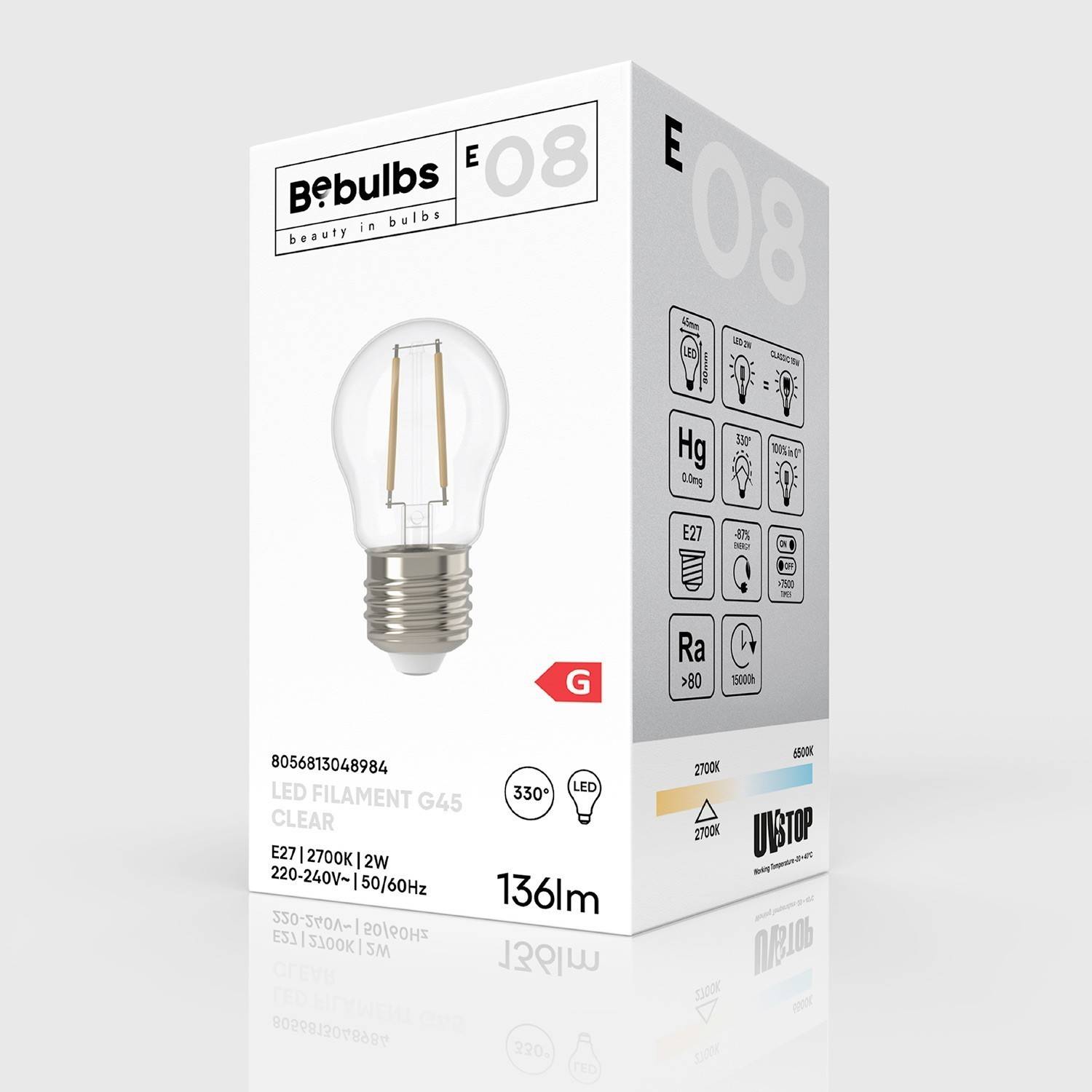 Globetta G45 LED-lyskilde Transparent 2W 136Lm E27 2700K - E08