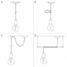 Hanglamp vervaardigd in Italië met textielkabel en gecontrasteerde metalen afwerking