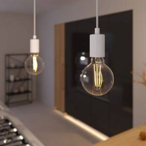 Pendant lamp with textile cable and monochrome metal details - Made in Italy - Bulb included