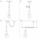 Candeeiro suspenso com cabo têxtil e detalhes monocromáticos em metal - Fabricado em Itália