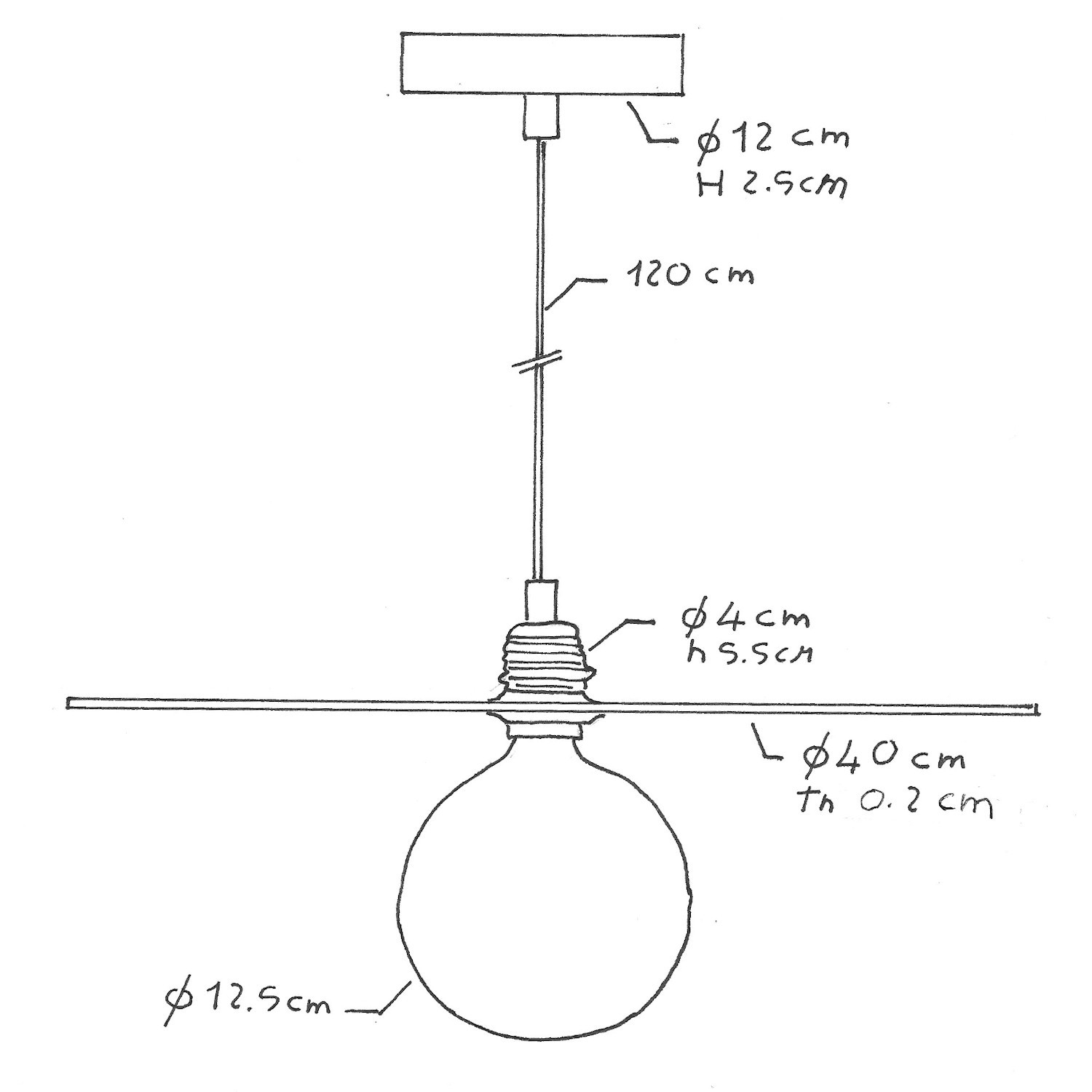 Lampa wisząca z kablem w oplocie, dużym kloszem Ellepi i metalowymi elementami - Made in Italy