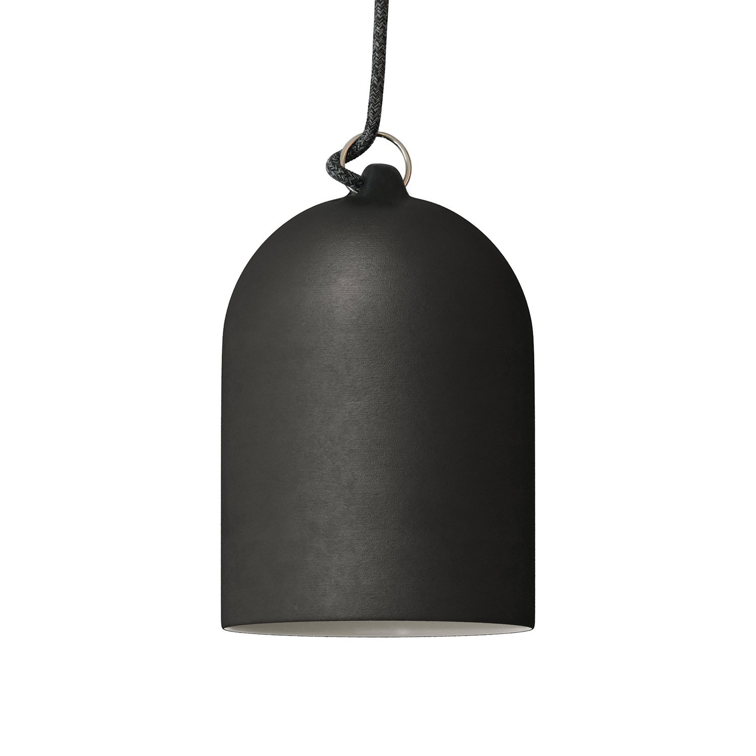 Pendant lamp with textile cable and lampshade Mini Bell XS ceramic shade - Made in Italy - Bulb included