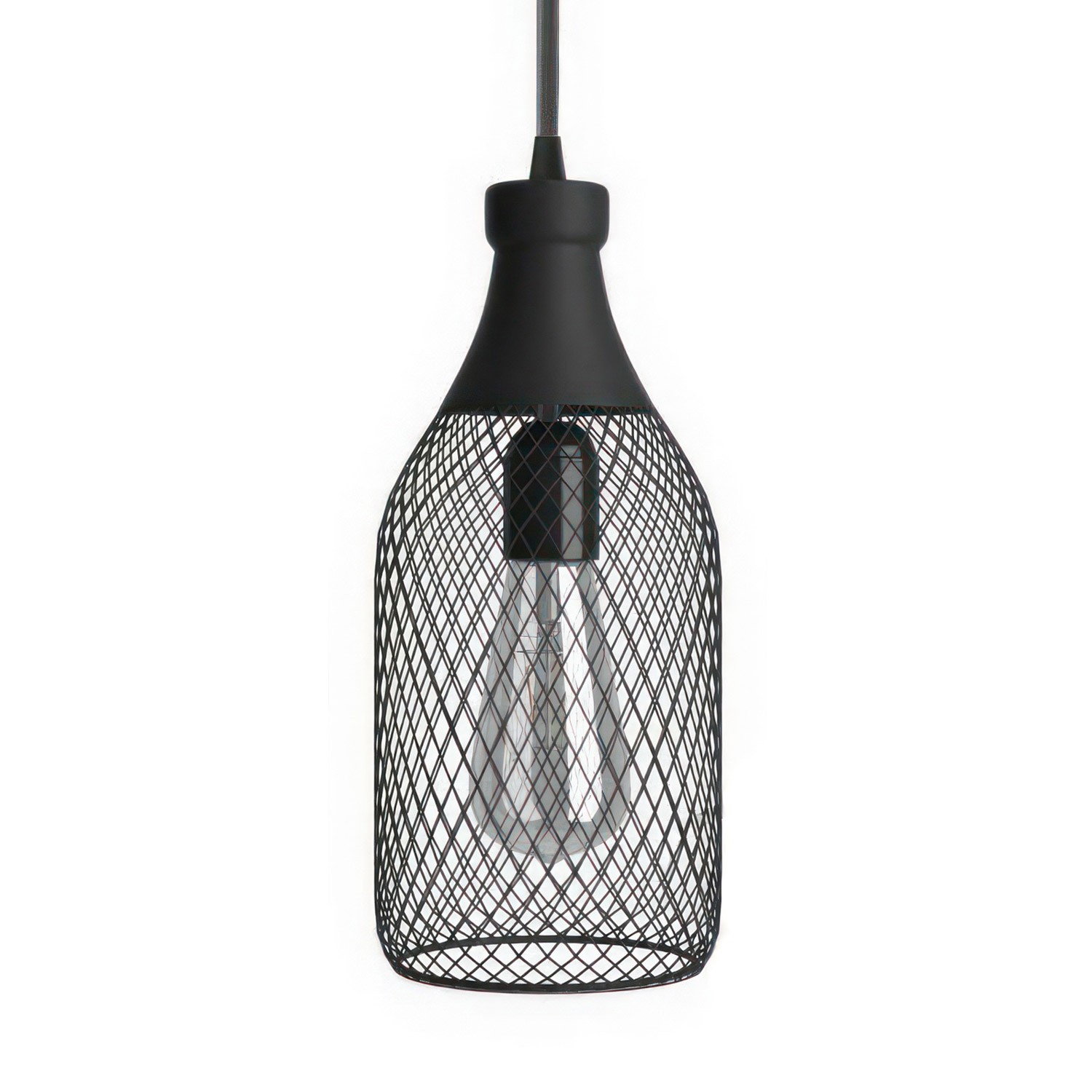 Pendant lamp with textile cable, Jéroboam bottle lampshade and metal details - Made in Italy - Bulb included