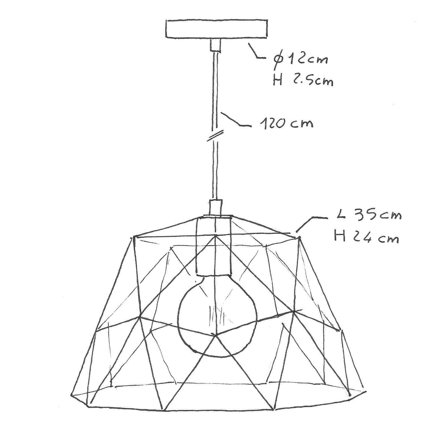 Candeeiro suspenso com cabo têxtil, abajur Dome e detalhes em metal - Fabricado em Itália