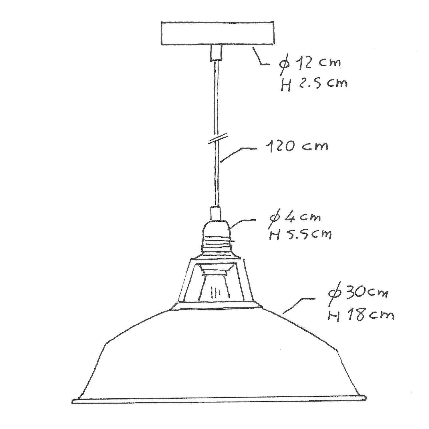 Lampa wisząca z kablem w oplocie, kloszem Harbour i metalowymi elementami - Made in Italy