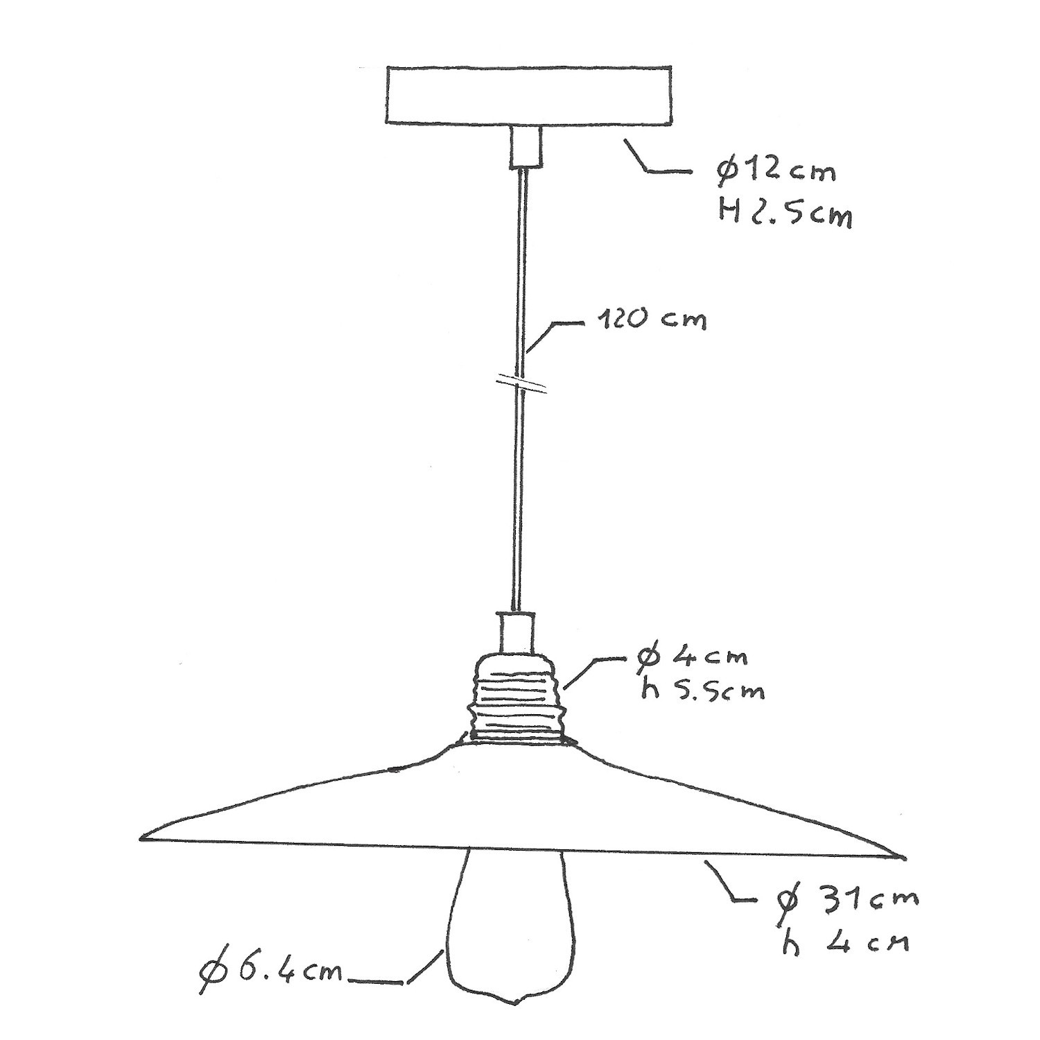 Candeeiro suspenso com cabo têxtil, abajur Dish em cerâmica e detalhes em metal - Fabricado em Itália