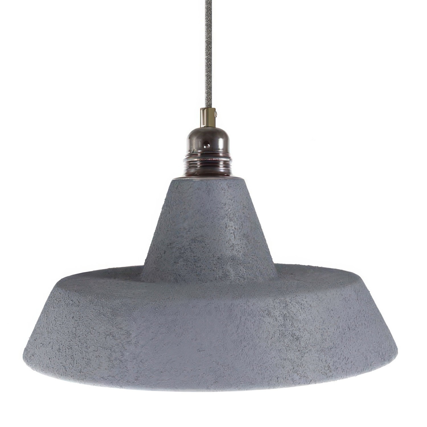 Lampa wisząca z kablem w oplocie, kloszem ceramicznym Industrial i metalowymi elementami - Made in Italy