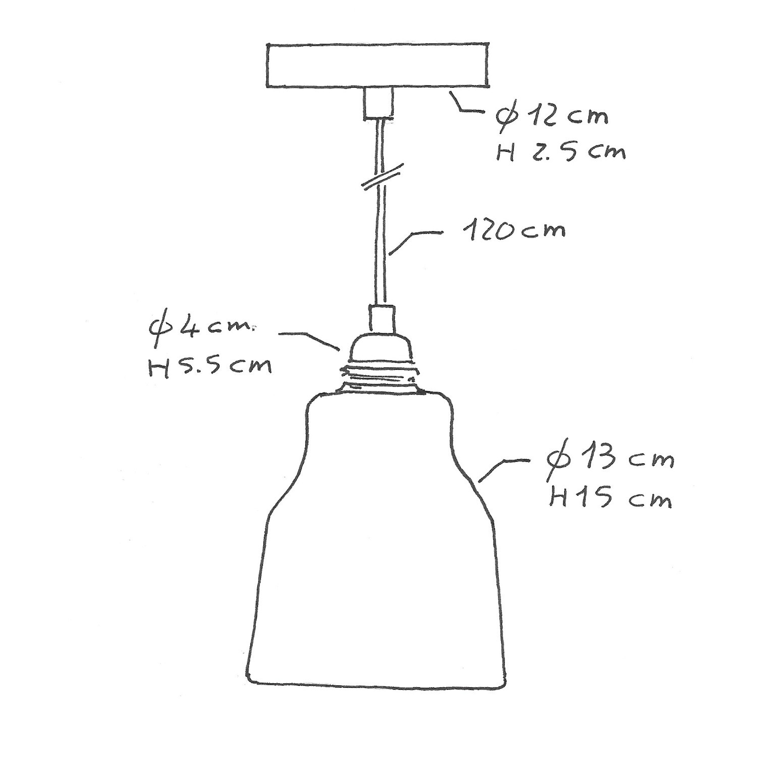 Candeeiro suspenso com cabo têxtil, abajur Vase em cerâmica e detalhes em metal - Fabricado em Itália