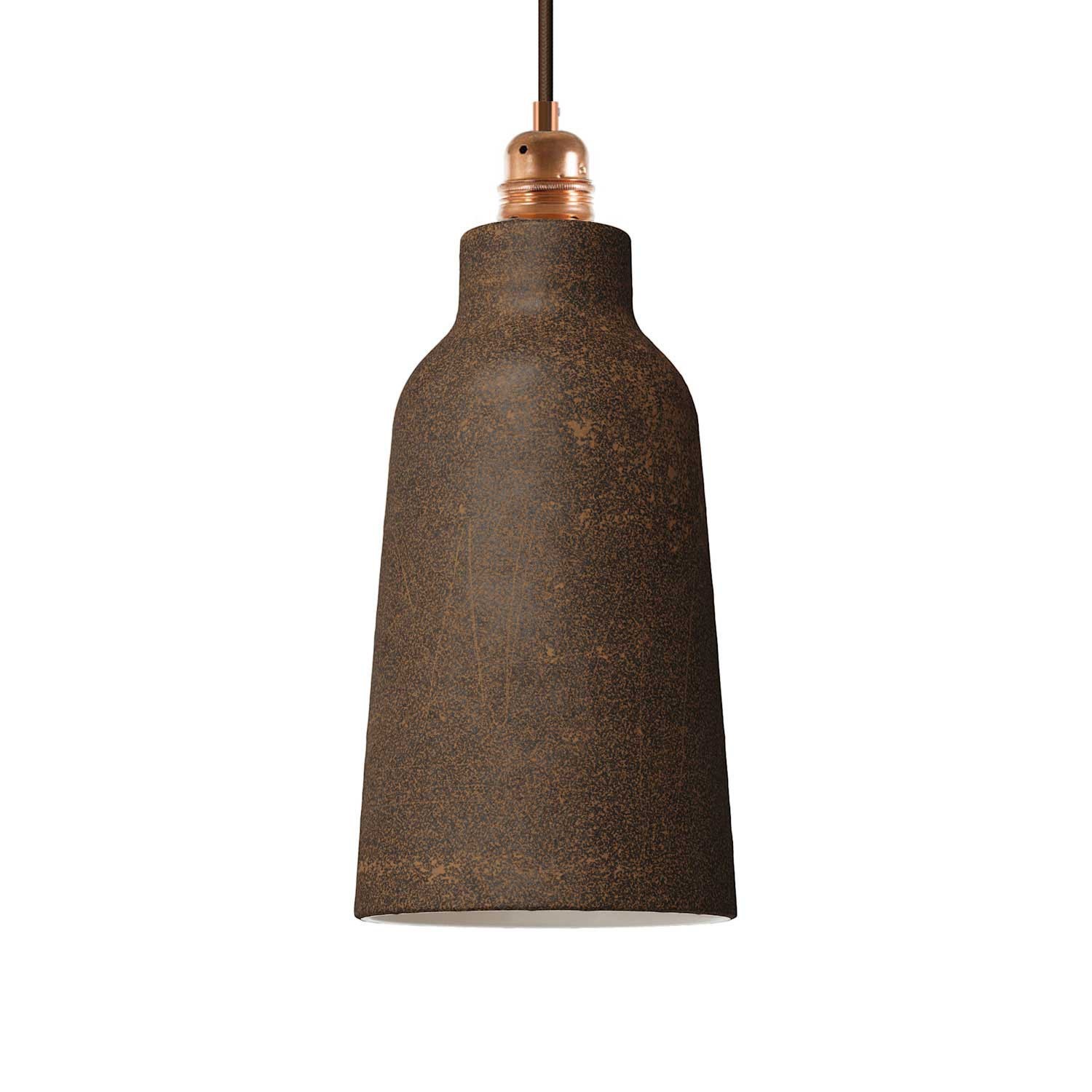 Lampa wisząca z kablem w oplocie, ceramicznym kloszem Bottle i metalowymi elementami - Made in Italy