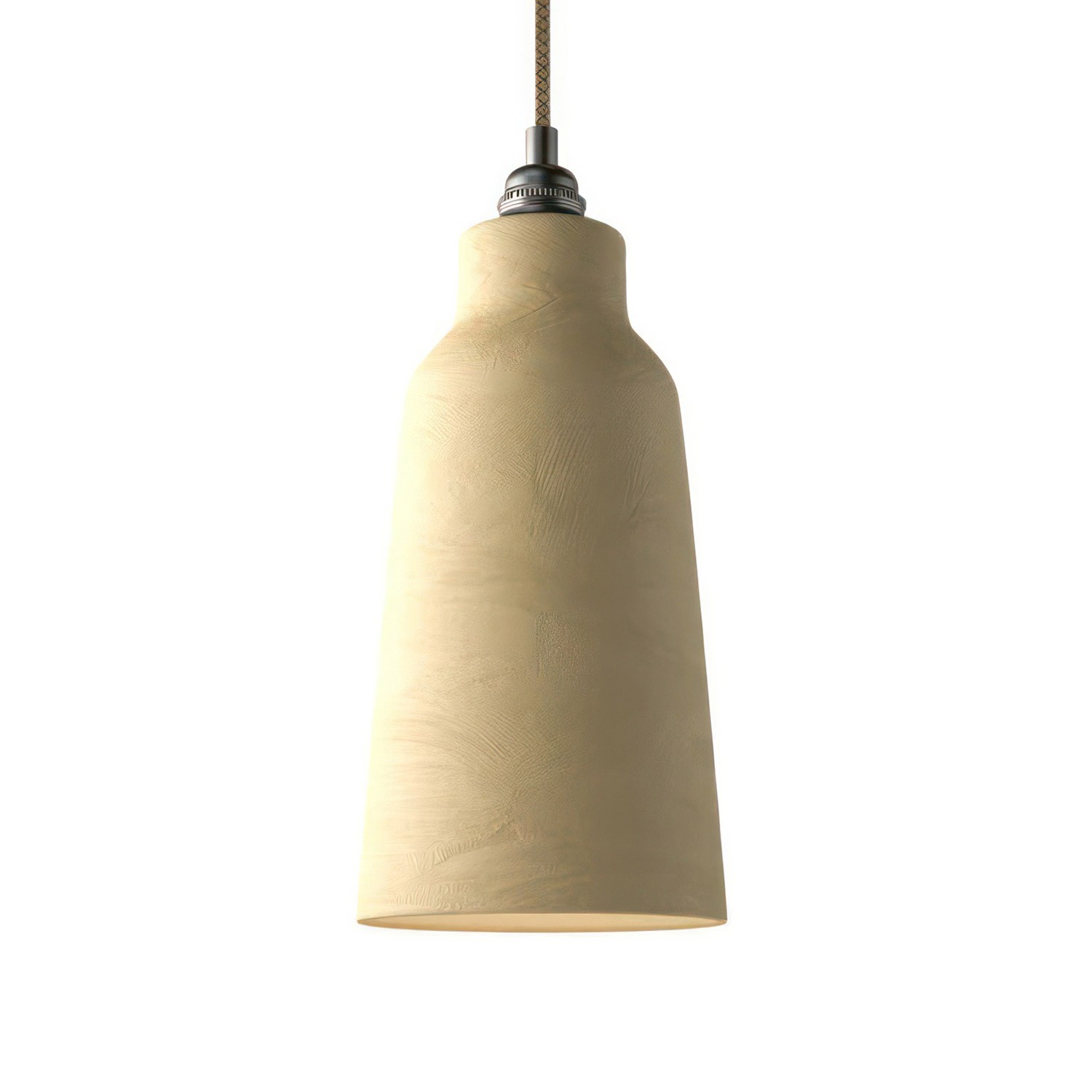 Pendant lamp with textile cable, Bottle ceramic lampshade and metal details - Made in Italy - Bulb included