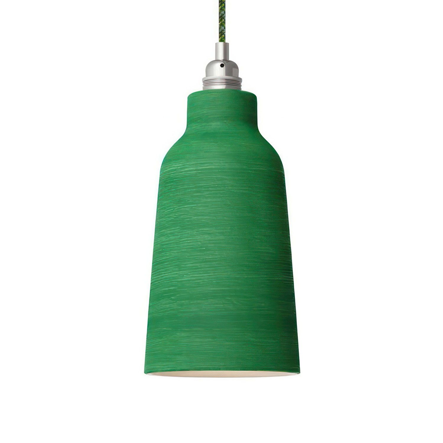 Pendant lamp with textile cable, Bottle ceramic lampshade and metal details - Made in Italy - Bulb included