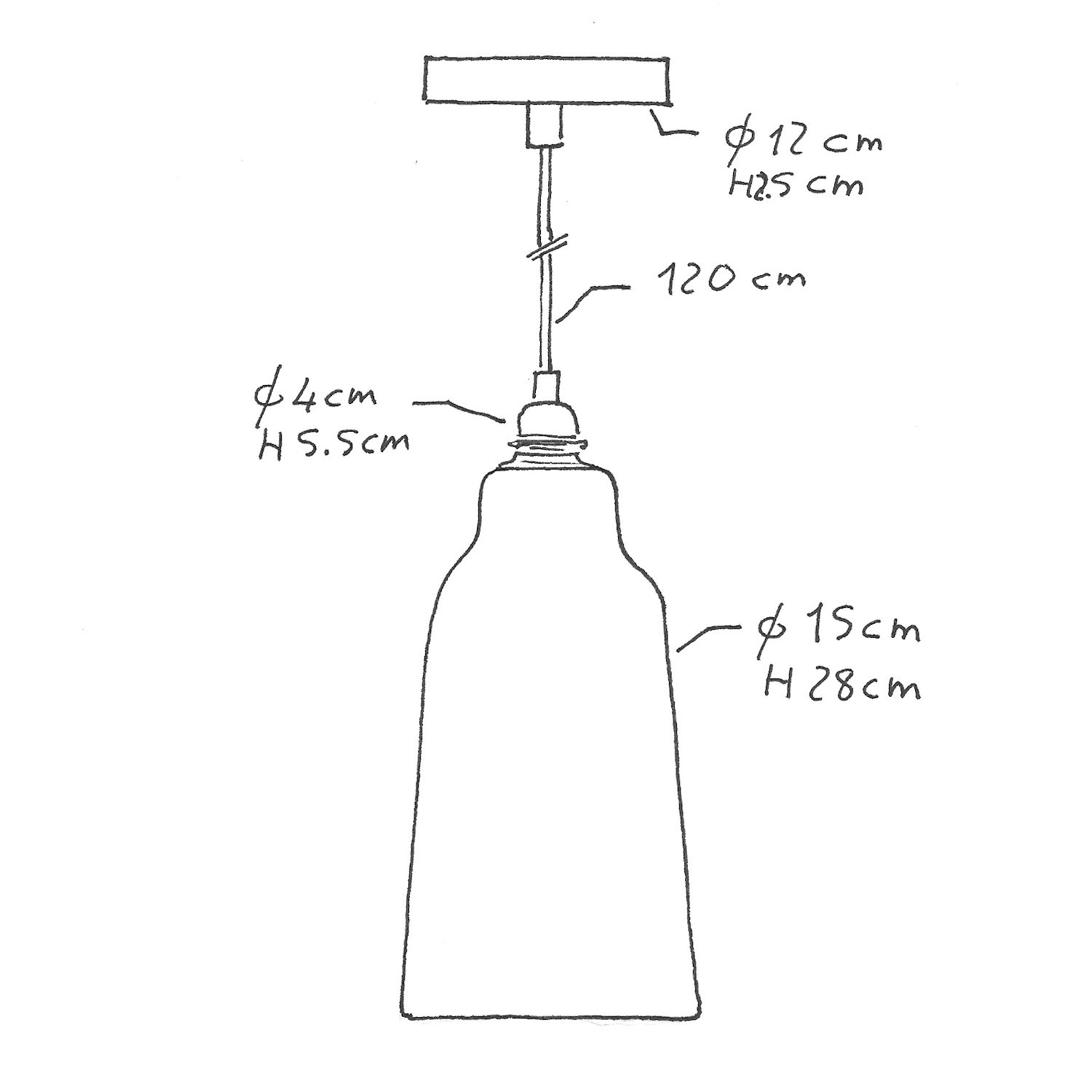 Lampa wisząca z kablem w oplocie, ceramicznym kloszem Bottle i metalowymi elementami - Made in Italy