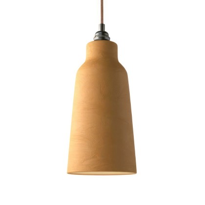 Pendant lamp with textile cable, Bottle ceramic lampshade and metal details - Made in Italy - Bulb included