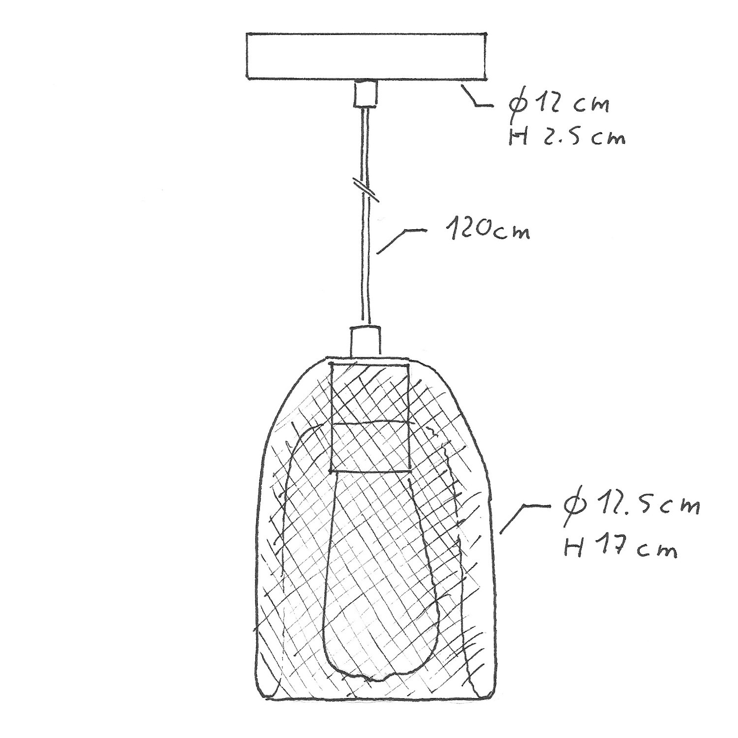 Candeeiro suspenso com cabo têxtil, abajur Ghostbell e detalhes em metal - Fabricado em Itália