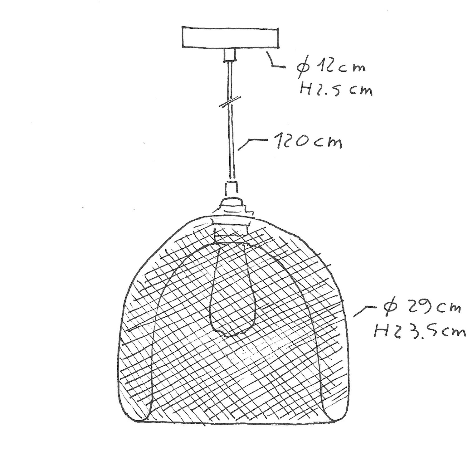 Candeeiro suspenso com cabo têxtil, abajur de grade XL Ghostbell e detalhes em metal - Fabricado em Itália