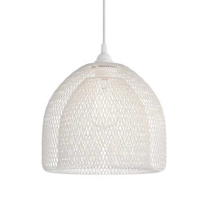 Pendant lamp with textile cable, Ghostbell XL cage lampshade and metal details - Made in Italy - Bulb included