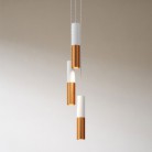 Lampă cu trei pendule, cu cablu din material textil și abajur din metal Tub-E14 dublu