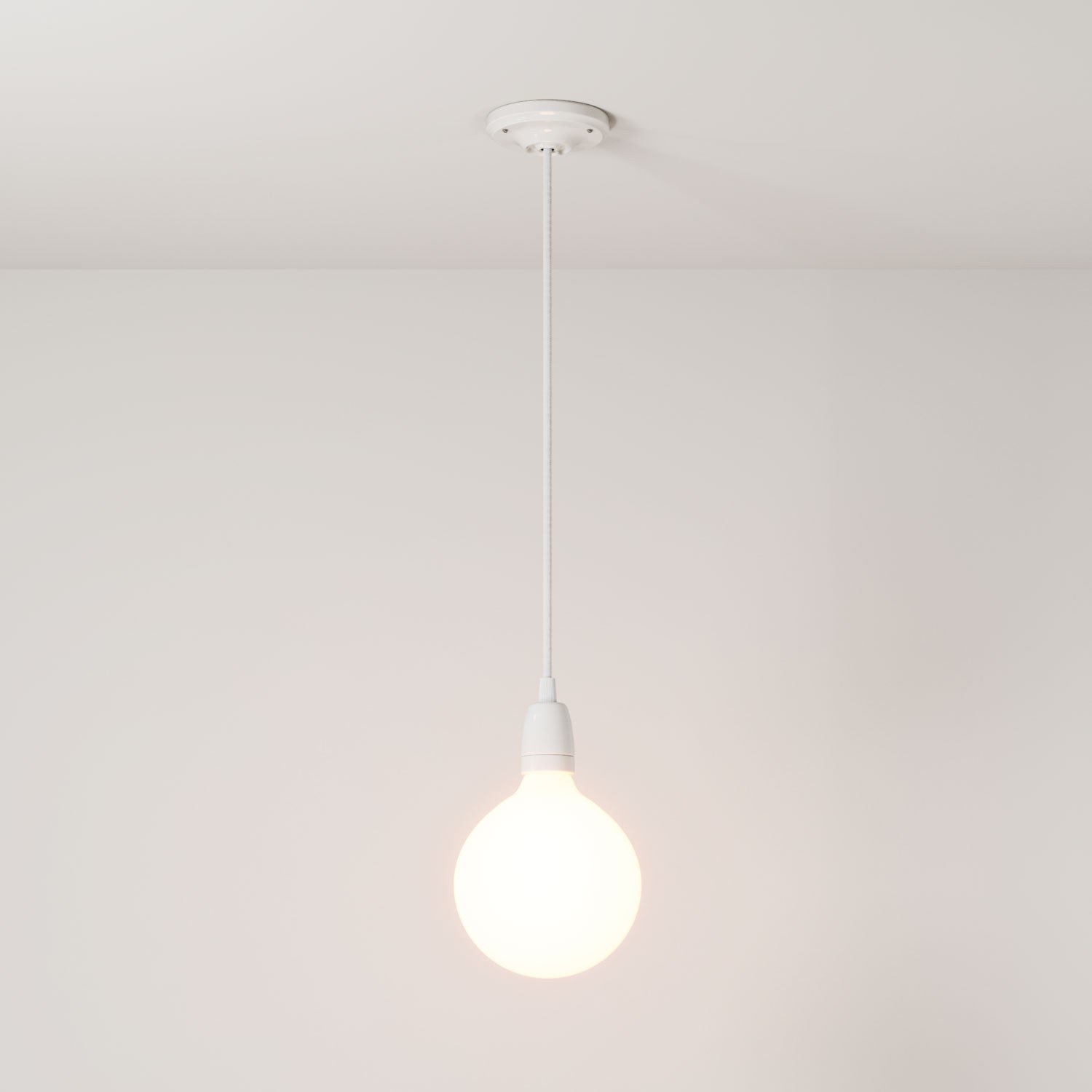 Pendant lamp with textile cable and coloured porcelain details - Made in Italy - Bulb included