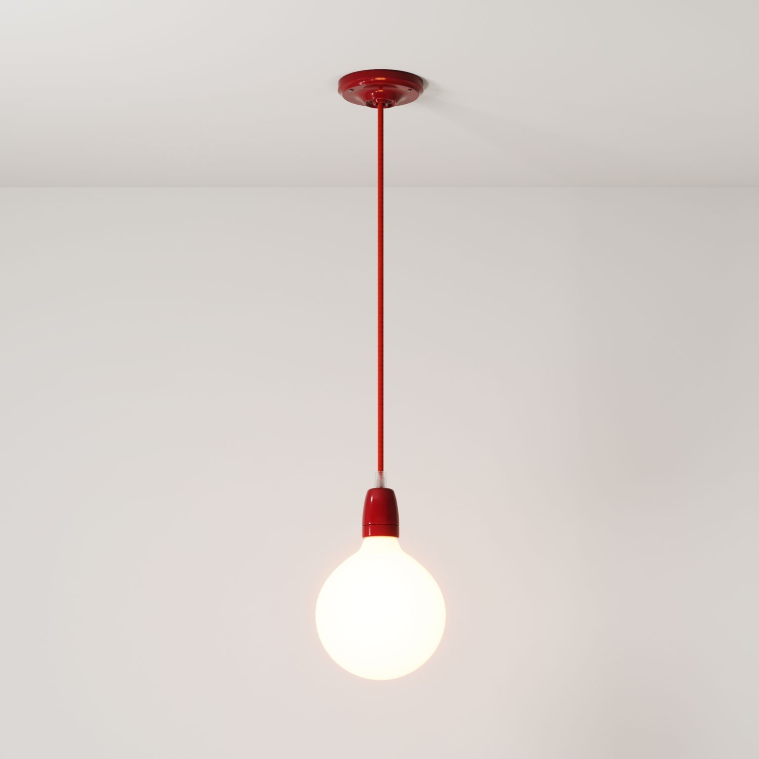 Pendant lamp with textile cable and coloured porcelain details - Made in Italy