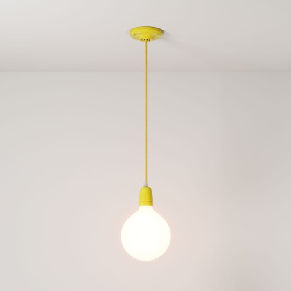 Pendant lamp with textile cable and coloured porcelain details - Made in Italy - Bulb included