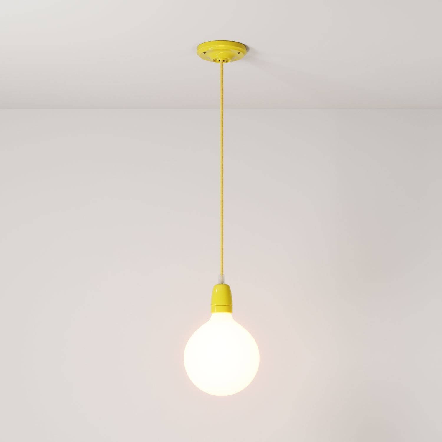 Pendant lamp with textile cable and coloured porcelain details - Made in Italy - Bulb included