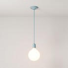 Pendant lamp with textile cable and coloured porcelain details - Made in Italy - Bulb included