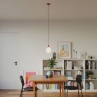 Pendant lamp with textile cable and coloured porcelain details - Made in Italy - Bulb included