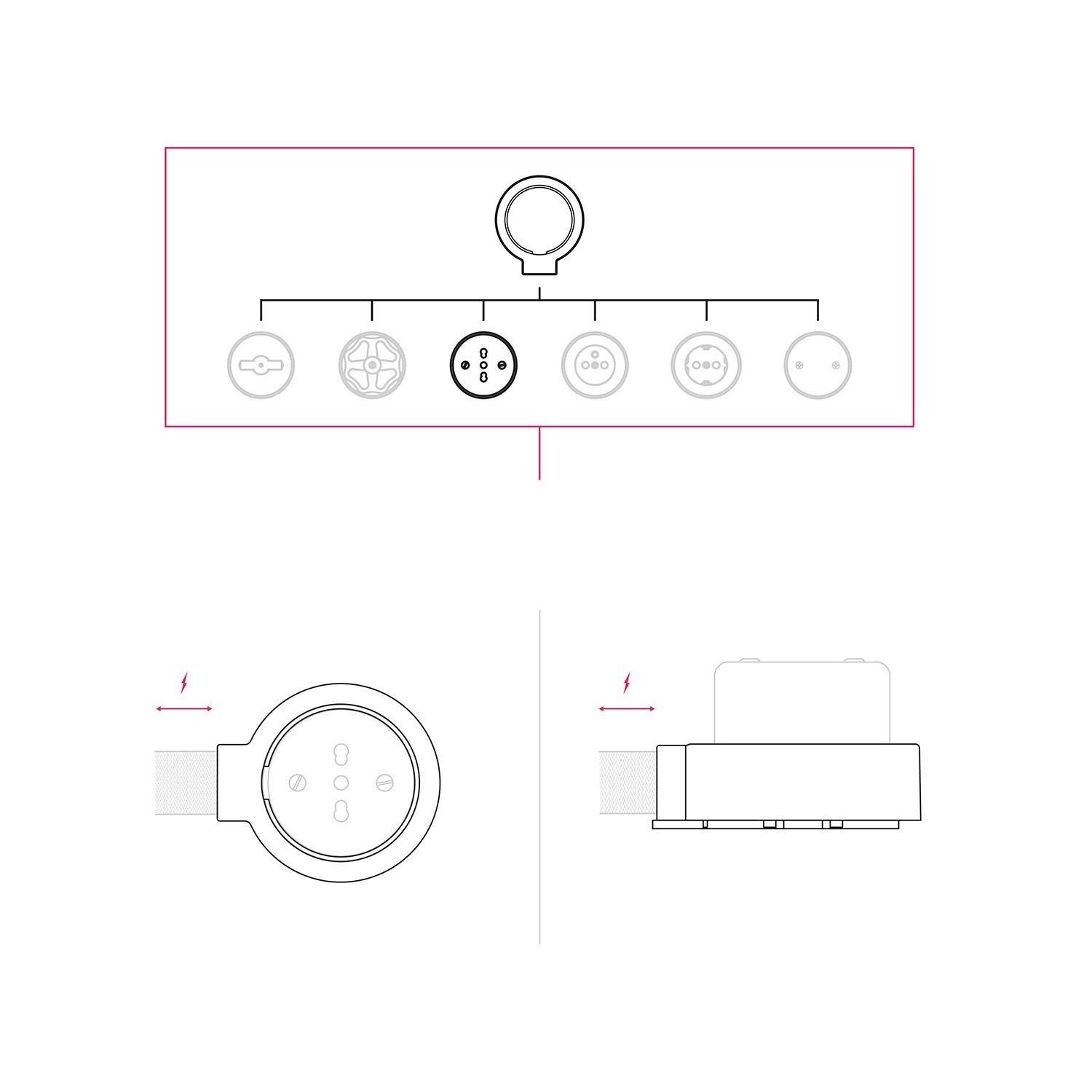 Italienisches Doppelsteckdosen-Kit 10/16A für die Wand und Basis für Creative-Tubes aus Porzellan