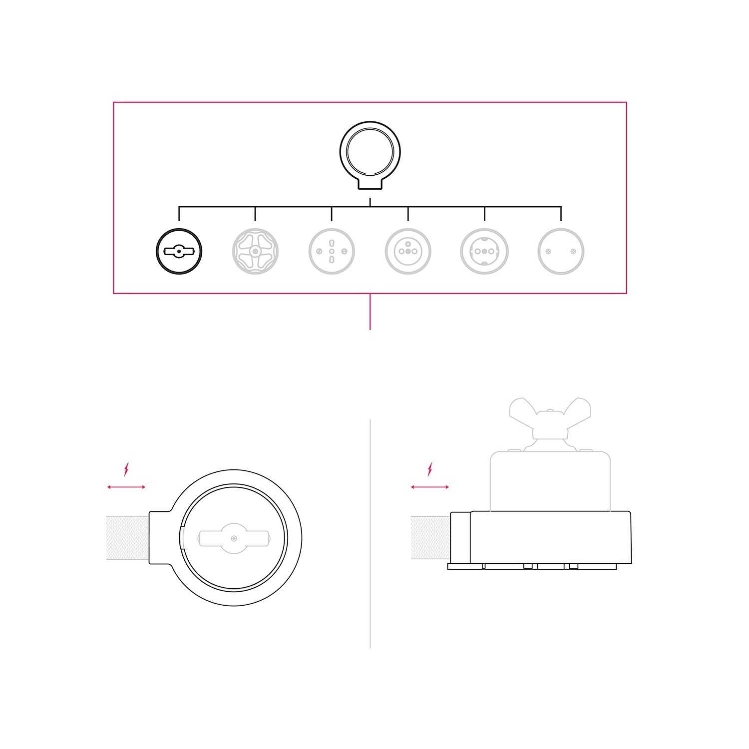 Kit interruptor / interruptor com porca de borboleta e base para Creative-Tubes em porcelana branca