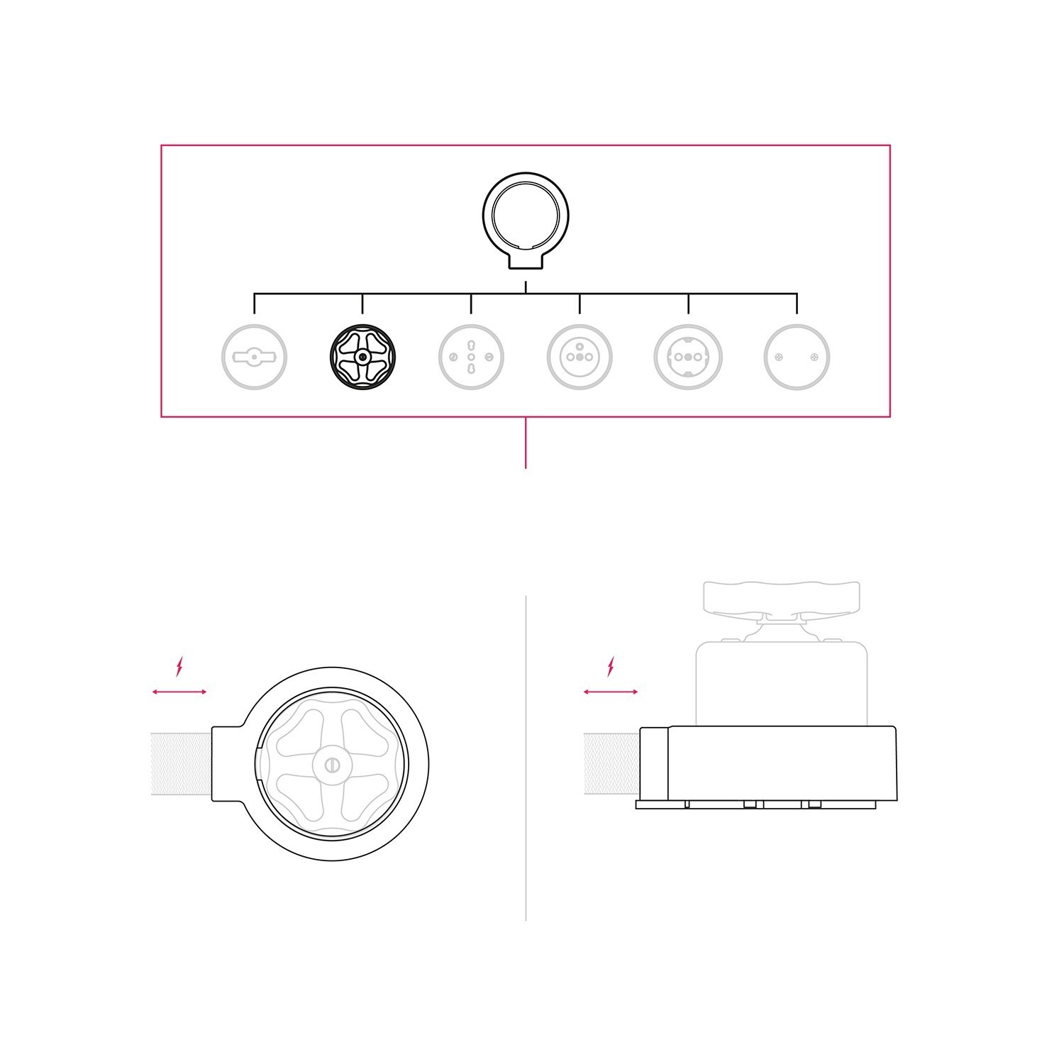 Schalter/Umschalter-Kit mit Griff und Basis für Creative-Tubes aus weißem Porzellan