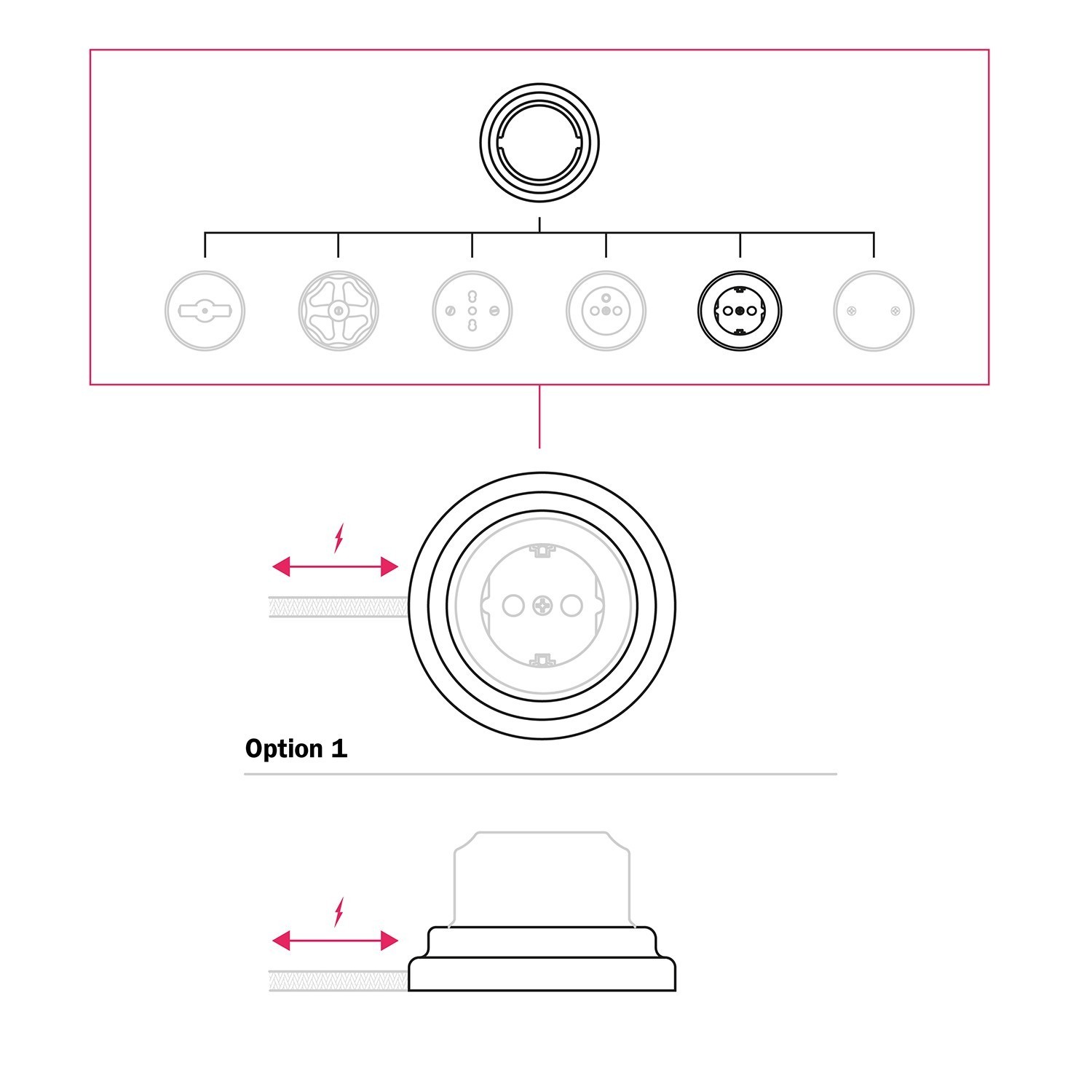 Schuko wall socket kit with porcelain base