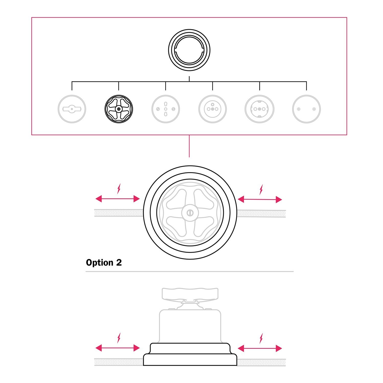 Switch/Diverter kit with knob and base in white porcelain