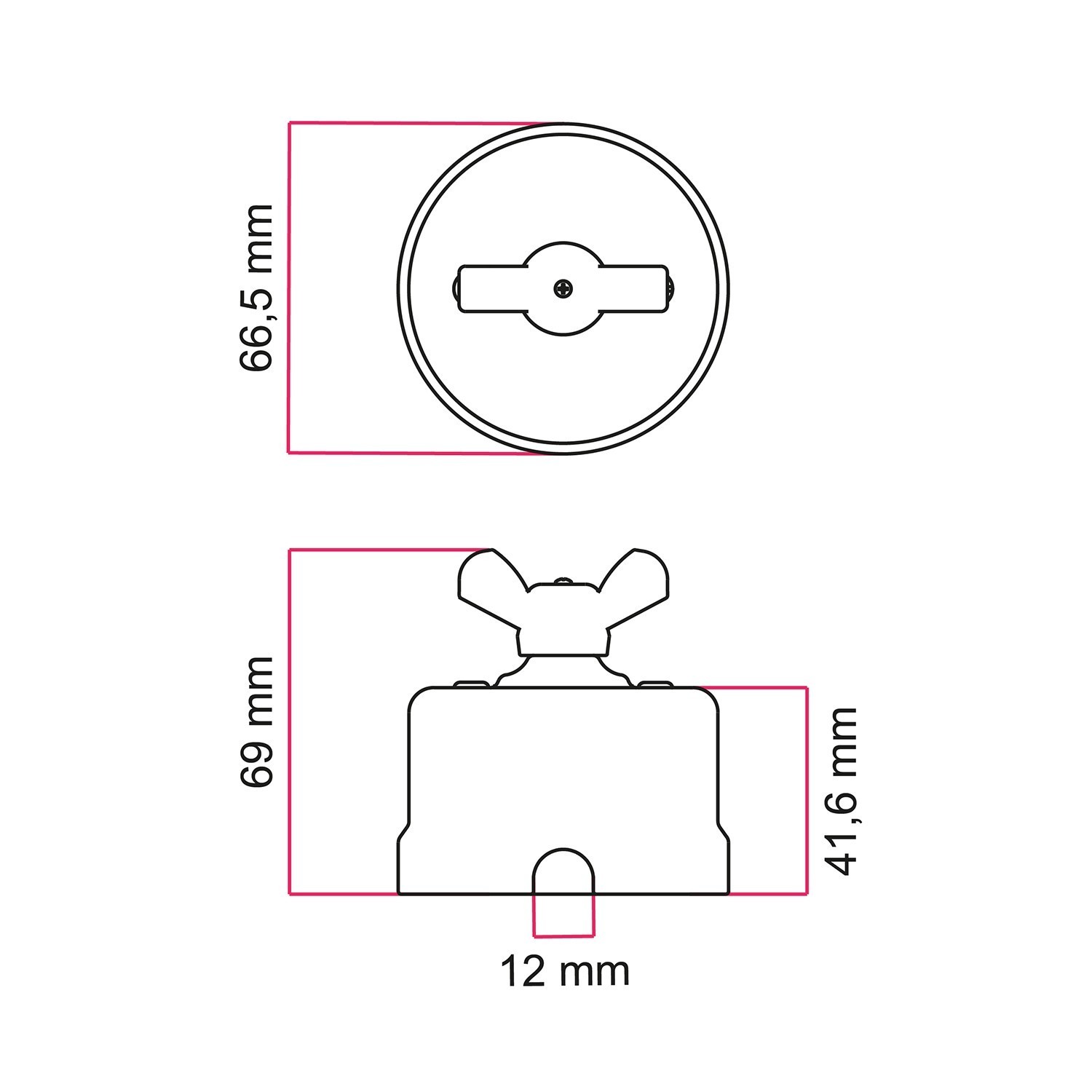 Interruptor/Desviador branco em porcelana com porca borboleta