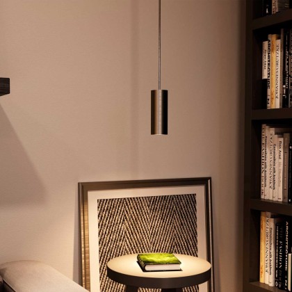 Pendant lamp with textile cable, Tub-E14 lampshade and metal details