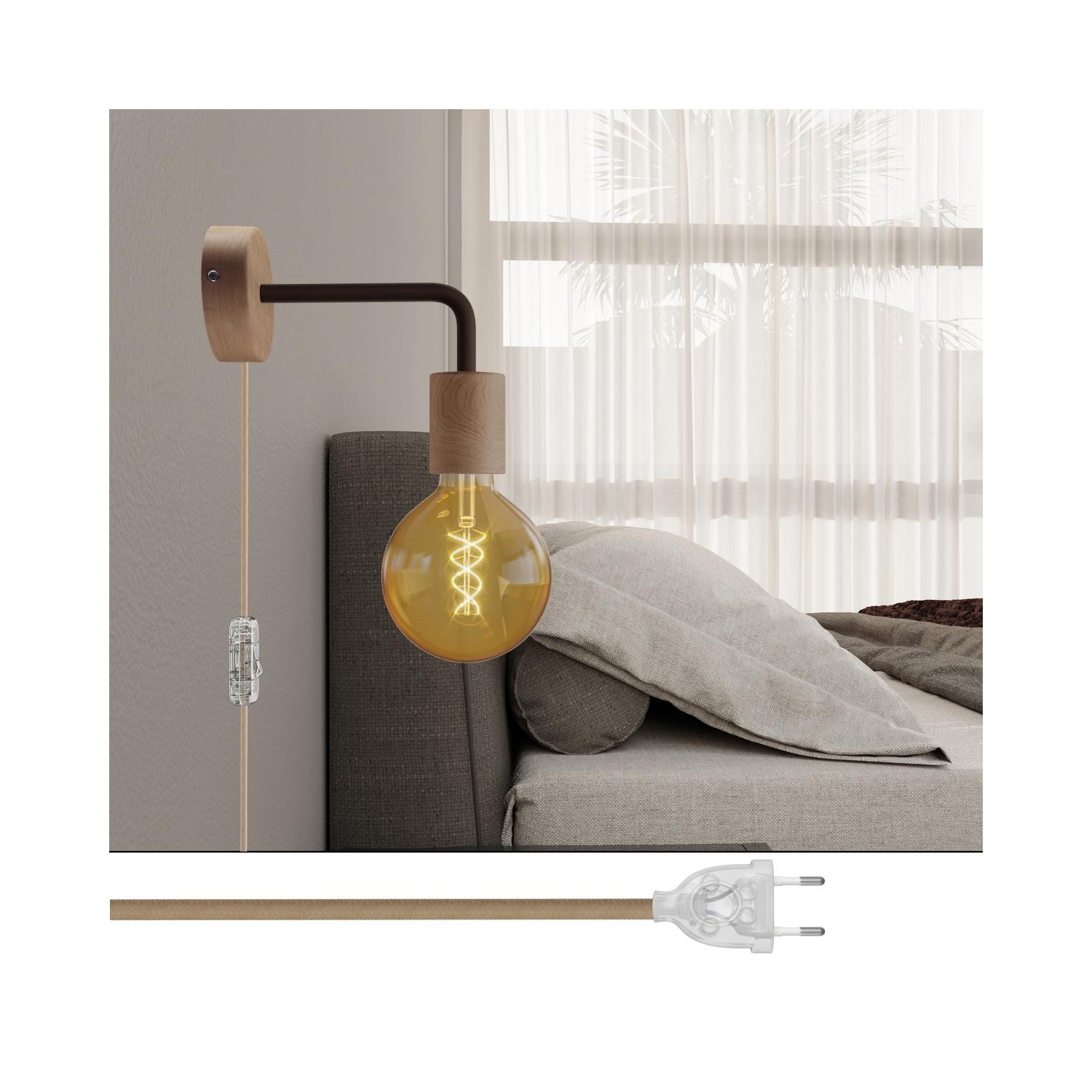 Spostaluce houten lamp met gebogen arm