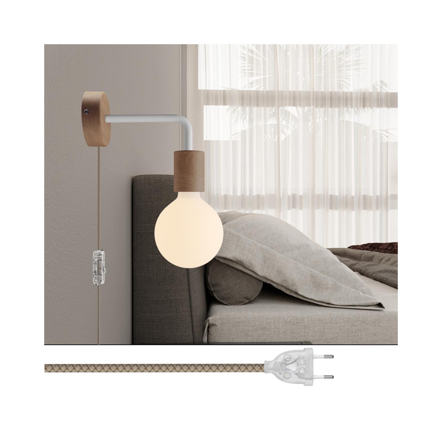 Spostaluce houten lamp met gebogen arm