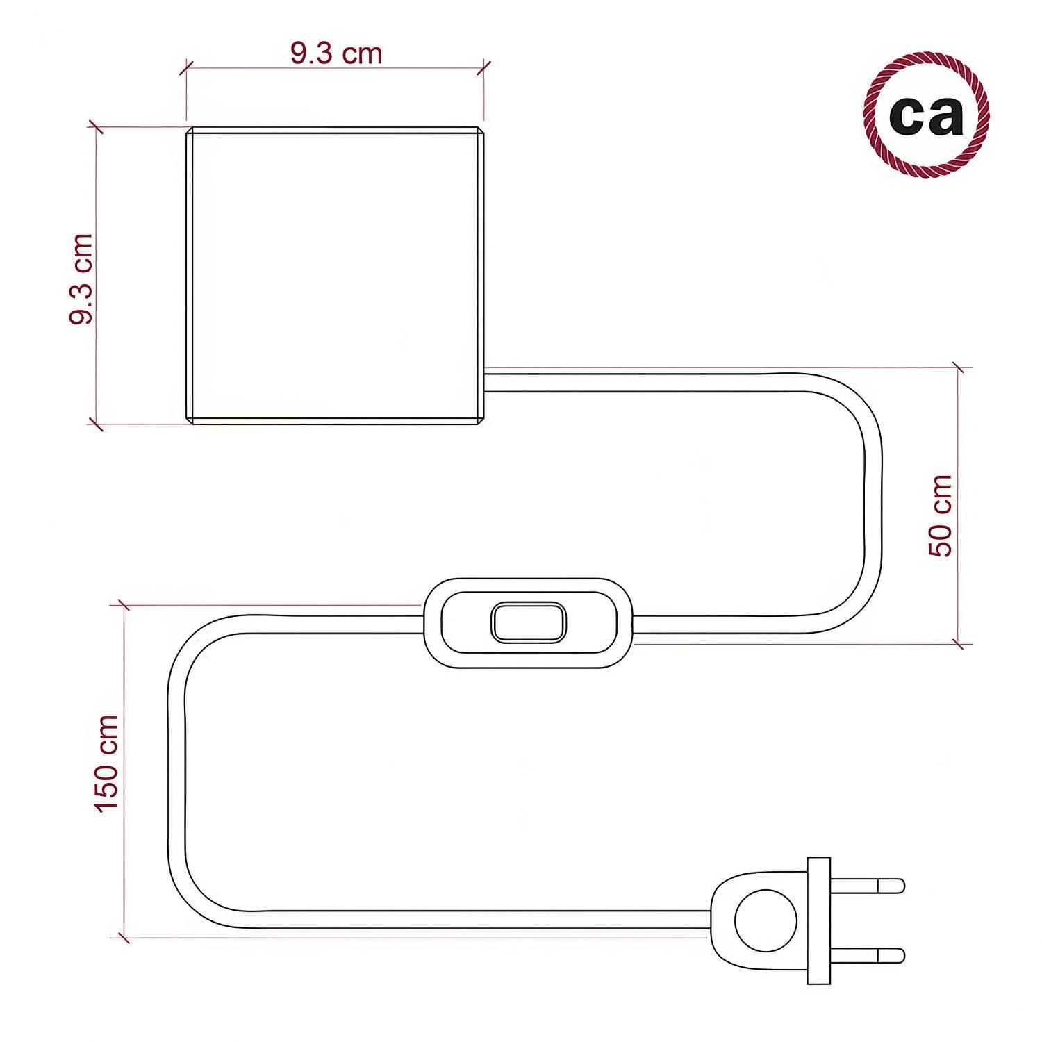 Posaluce Cubetto, lampa noastră de masă din lemn completă cu cablu din material textil, comutator și priză cu 2 pini.