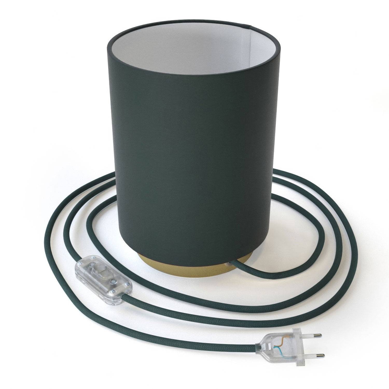 Posaluce in metal with Petrol Blue Cinette Cilindro lampshade