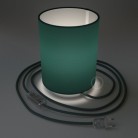 Posaluce in metal with Petrol Blue Cinette Cilindro lampshade