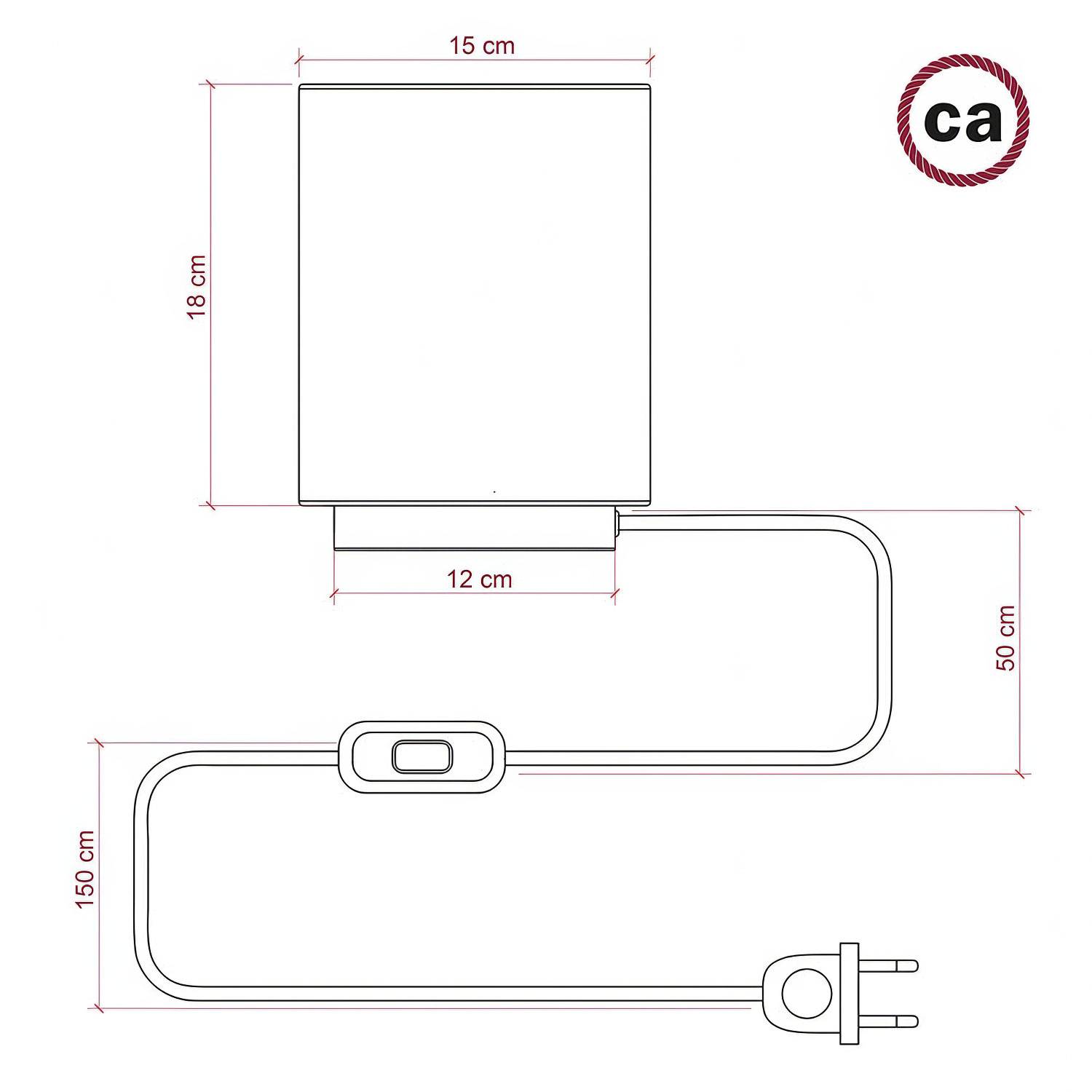 Posaluce Metal met Cilindro lampenkap van petrol cinette, inclusief lichtbron, textielkabel, schakelaar en 2-polige stekker