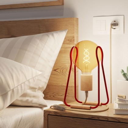 Taché Wood, bordlampe komplet med stofkabel, afbryder og to-polet stik