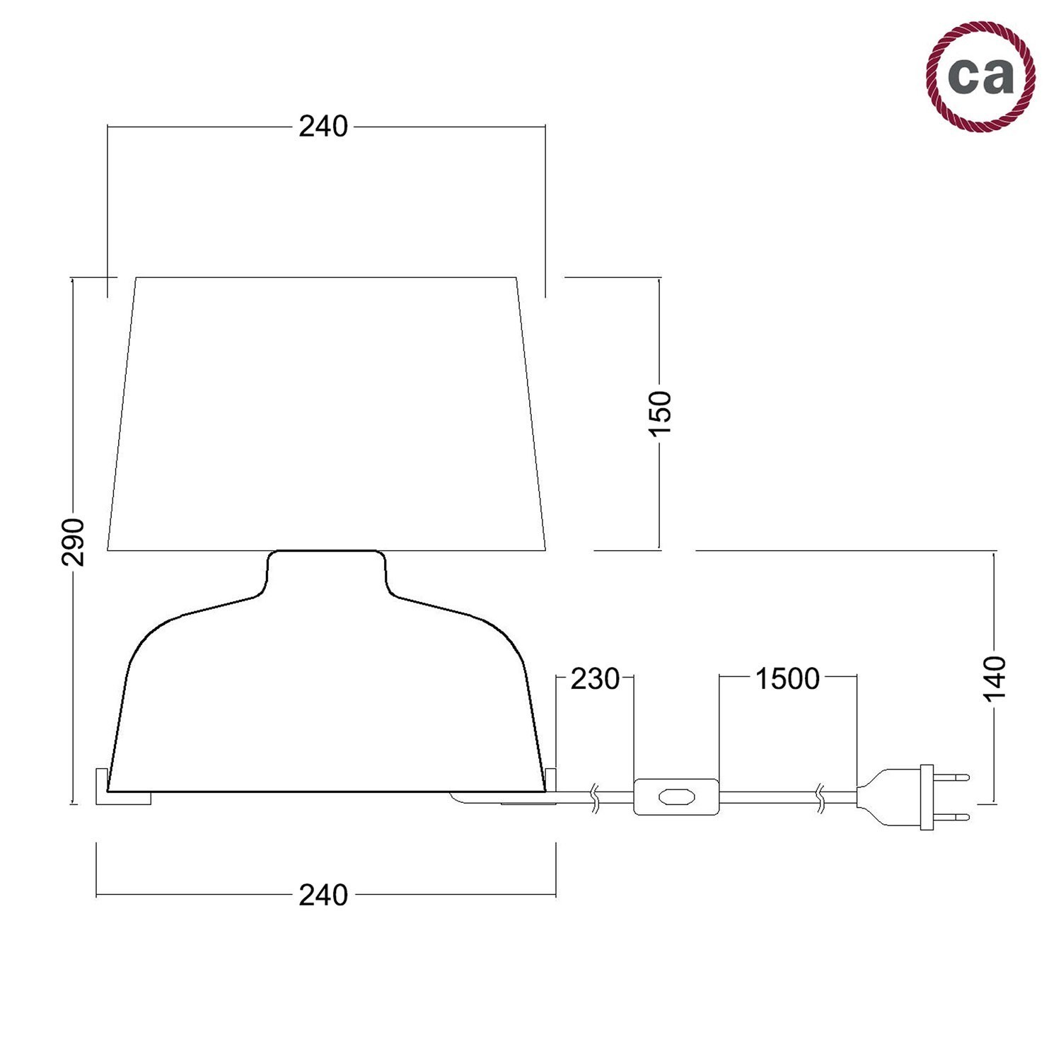 Ceramiczna lampa stołowa Coppa z kloszem Athena, w komplecie w oplocie, włącznikiem i 2-biegunową wtyczką