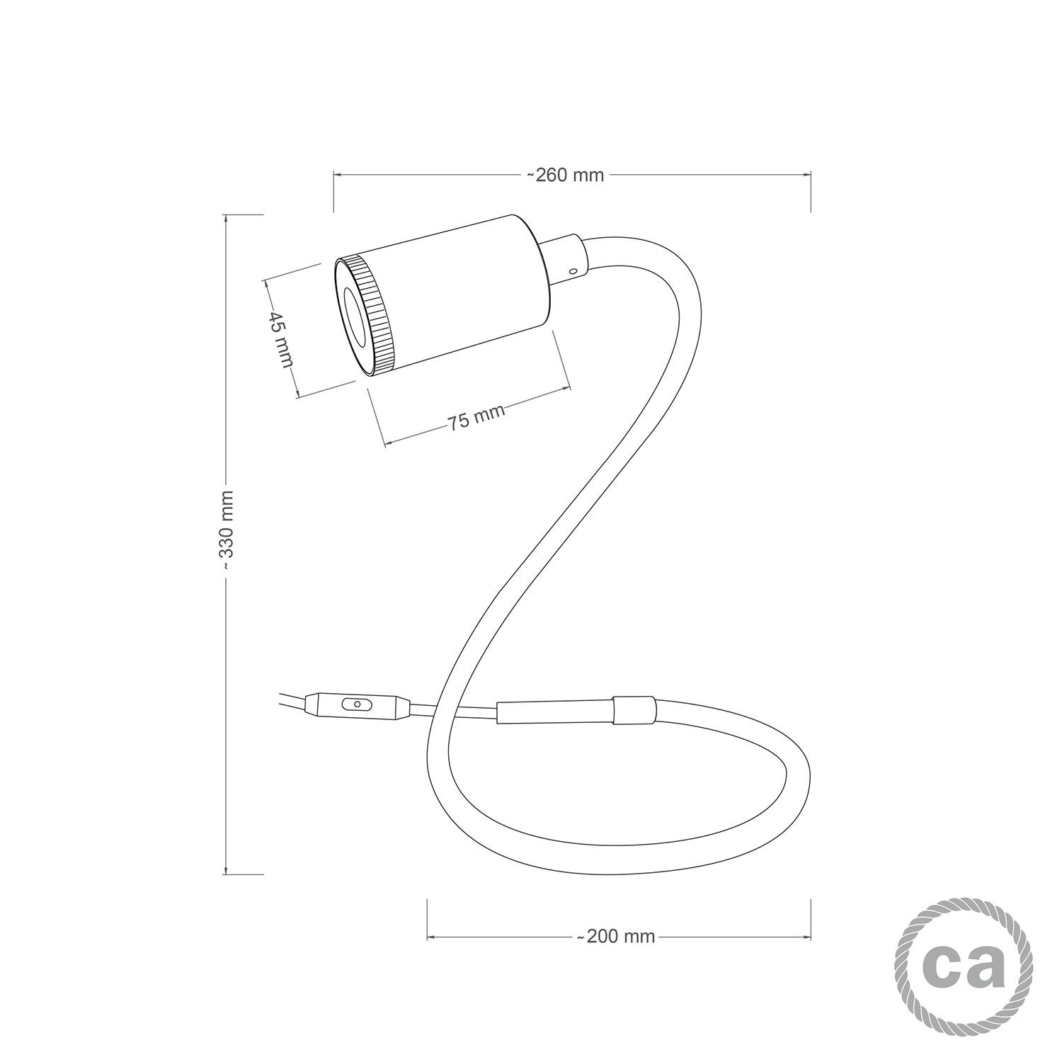 Flexibilná stolná lampa GU1d-one bez základne s malou bodovou objímkou