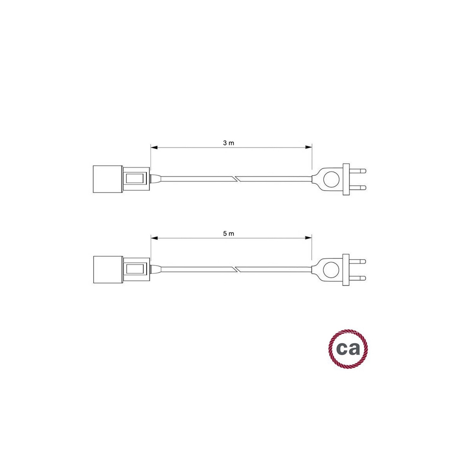 Snake - lampa z wtyczką z kolorowym kablem w oplocie i 2-biegunową wtyczką