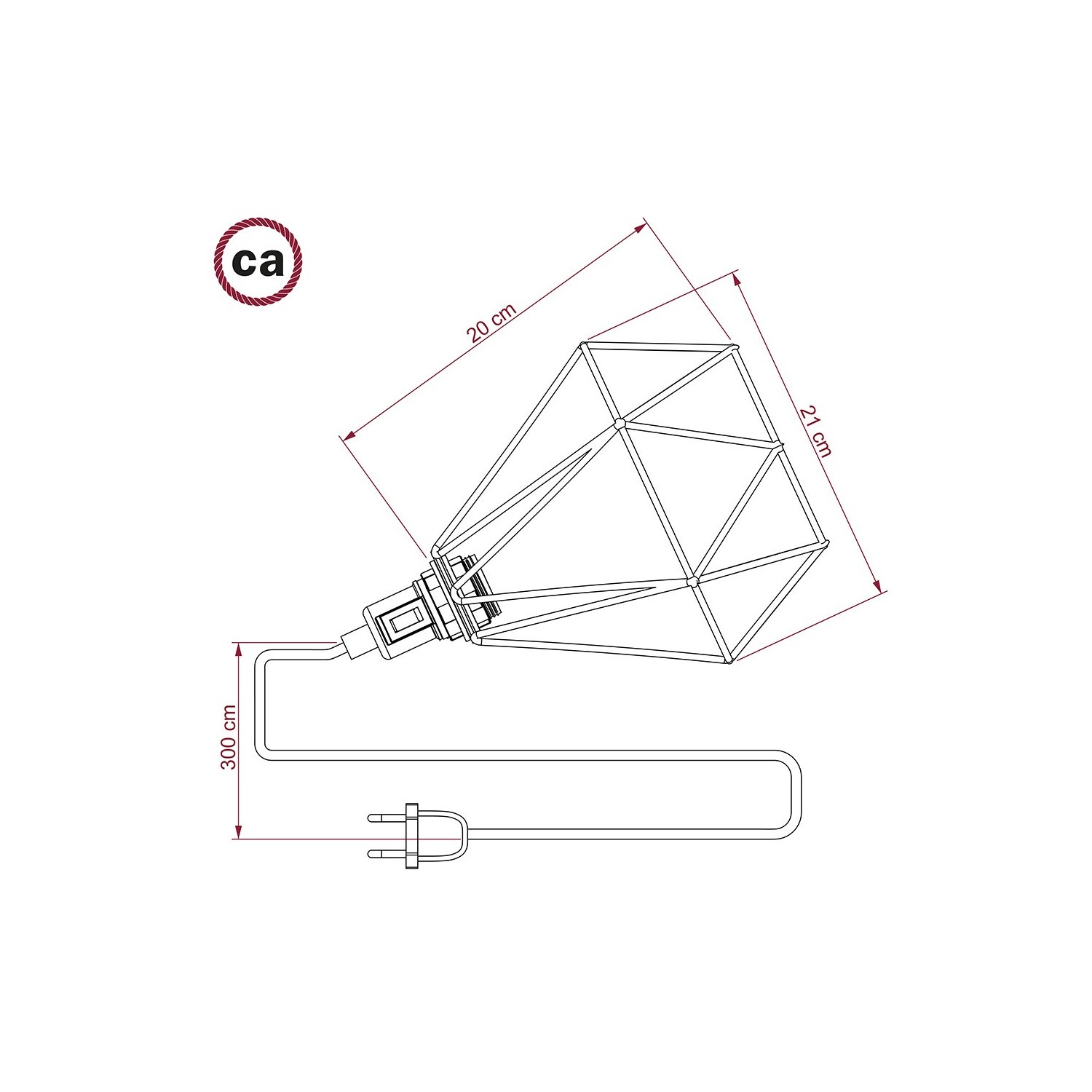 Lampa stołowa Snake - lampa z wtyczką z kloszem drucianym Diamond i wtyczką 2-biegunową