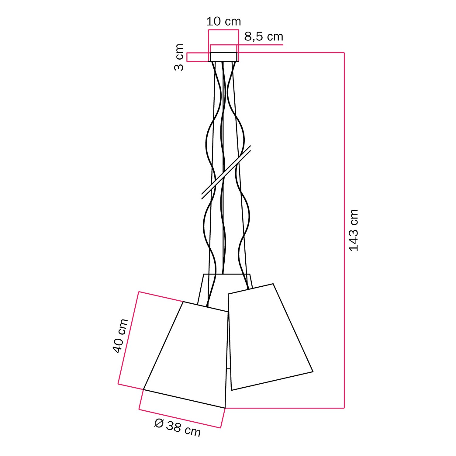 Tritico lampe med tofarvet kegleformede skærme - Fremstillet i Italien