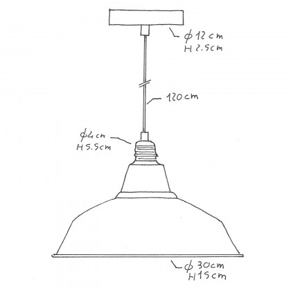 Lampa wisząca z kablem w oplocie, kloszem Bistrot i metalowymi elementami - Made in Italy